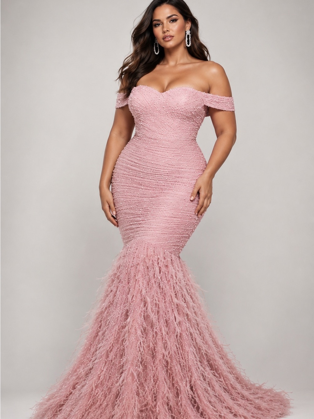 Portia & Scarlett PS23051 Blush Feather Mermaid Gown Size 10 NWT $879